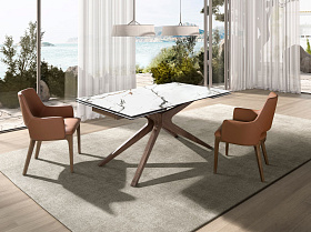 Прямоугольный раздвижной обеденный стол 1157 из керамики в отделке под мрамор