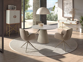 Круглый обеденный стол 1199 из керамики в мраморной отделке и дерева