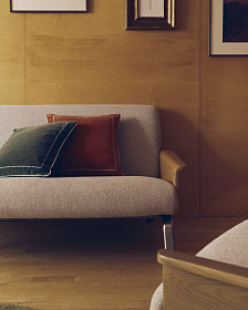 2-местный диван Amsen бежевый с подлокотниками из шпона дуба