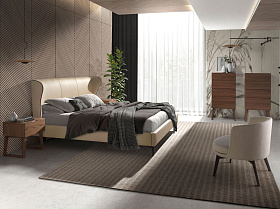 Кровать 7157/GC2002B из экокожи кремового цвета