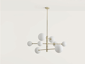 Люстра Atom 8L латунь - белые плафоны