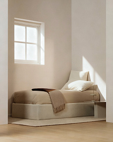 Основание кровати Nelzi с боковым открыванием из шенилла цвета экрю для матраса 90 x 200 см