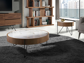 Круглый журнальный столик 2138/MH2303A из ореха и мраморной керамики