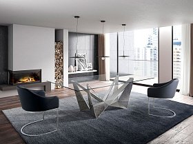 Прямоугольный обеденный стол 1049-220x95 из закаленного стекла и хромированной стали