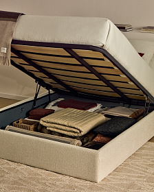 Основание кровати Nelzi из шенилла цвета экрю для матраса 150 x 200 см