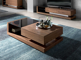 Журнальный столик из ореха с черным стеклом MH1317A /2061