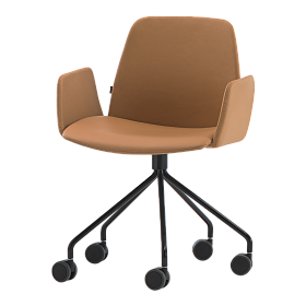 Мягкий стул Unnia с 5-спицевой стальной поворотной основой с роликами + обитые подлокотники