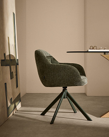 Lexa Вращающееся кресло из зеленого шенилла и стальными зелеными ножками