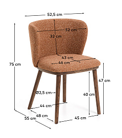 Стул Ciselia из терракотового шенилла с ножками из ясеня в отделке орех