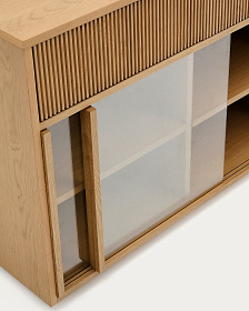 Сервант Helvine с 4 дверцами и 4 ящиками шпон дуба и закаленное стекло, 200 x 75