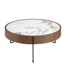 Круглый журнальный столик 2138/MH2303A из ореха и мраморной керамики