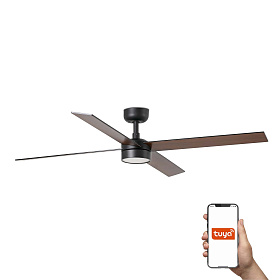 Потолочный вентилятор RUDDER L 4 Ш1320MM черный/орех 4P 18W LED CCT DIM TUYA