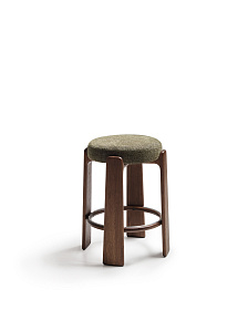 Granite Полубарный табурет из зеленого шенилла и массива ясеня в отделке орех 65 см