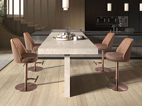 Поворотный барный стул 4227 из коричневой ткани и коричневой экокожи