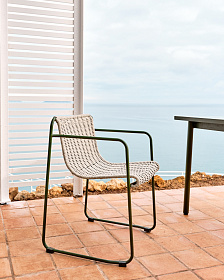 Стул Maurina из оцинкованной стали зеленого цвета и экрю и серым шнуром