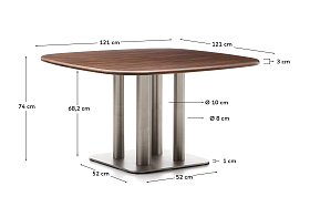 Стол Melvar из орехового шпона с основанием из матовой нержавеющей стали, 121 x 121