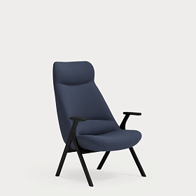 Кресло высокое Dins синее с каркасом из черного бука