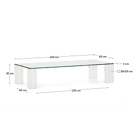 Журнальный столик Adularia из стекла прозрачного цвета 140 x 60