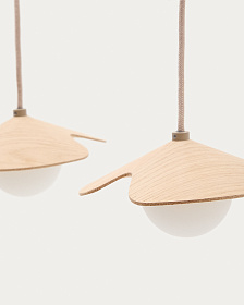 Подвесной светильник из дуба Wilara с 3 белыми шарами из дымчатого стекла