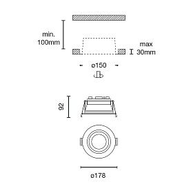 Встраиваемый светильник KIMO 15W белый 36є 3000K CRI90 CASAMBI