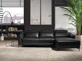 Угловой диван с реклайнером правый 6205/KM6285-R-T541040 из черной кожи