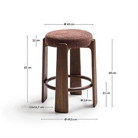 Granite Полубарный табурет из коричневого шенилла и массива ясеня в отделке орех 65 см