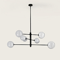 Люстра Atom 8L черная - прозрачные плафоны