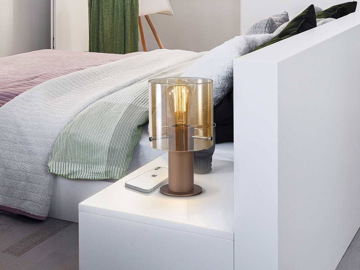 Venize Настольная лампа 1L медный-янтарный