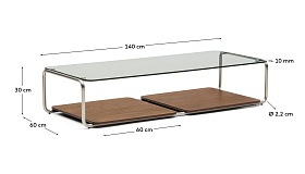 Журнальный столик Tarsel из закаленного стекла с подносом из орехового шпона