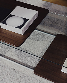 Журнальный столик Tarsel из закаленного стекла с подносом из орехового шпона