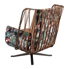 Кресло поворотное 5168 из коричневой кожи и ткани с коричневым принтом