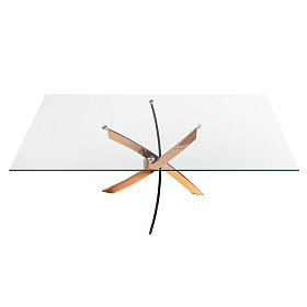 Прямоугольный обеденный стол 1169 из стекла и стали цвета розового золота 150x95