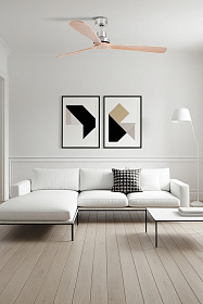 Потолочный вентилятор Lantau-G из матового никеля/сосны с двигателем постоянного тока