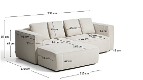 Диван-кровать Marela бежевый шенилл 3-местный с кушеткой слева 236 см