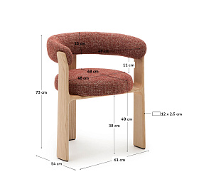 Granite Стул на 3 ножках из терракотового шенилла и массива ясеня в натуральной отделке