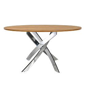 Круглый обеденный стол 1061-Ø120 из дуба и хромированной стали