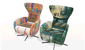 Кресло-реклайнер Mondrian L-48, Base - Antracith Grey, ткань Mediterraneo S.6