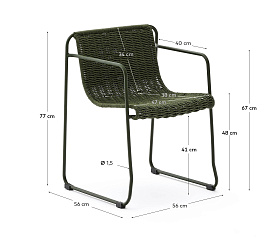 Стул Maurina из зеленой оцинкованной стали и зеленой веревки