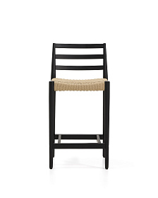 Полубарный стул Analy из массива дуба в черной отделке и веревочным сиденьем 65 см