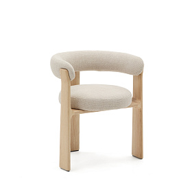 Granite Стул на 3 ножках из бежевого шенилла и массива ясеня в натуральной отделке