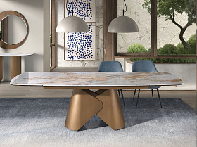 Раздвижной обеденный стол 1176 с столешницей из керамики  и основанием из бронзовой стали