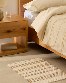 Коврик для ванной Milda из 100% хлопка белого и бежевого цвета с бахромой 50 x 70 см