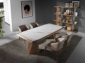 Обеденный стол 1106/MI2207T из керамики и орехового дерева