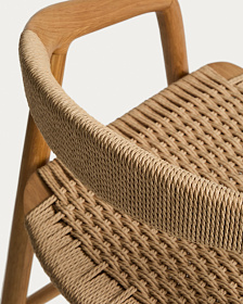 Уличный полубарный стул Derile из массива дуба в натуральной отделке и бежевой веревки