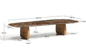 Журнальный столик Pirita из коричневого мрамора с ножками из дуба с натурально отделкой, 147 x 65 см