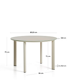 Уличный стол Erice из алюминия и закаленного стекла цвета экрю, 120 см