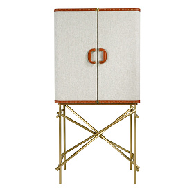 Высокий буфет 3272 из ткани, ореха и полированной золотистой стали