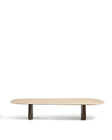 Журнальный столик Pirita из бежевого травертина с ножками из дуба с темной отделкой, 147 x 65 см