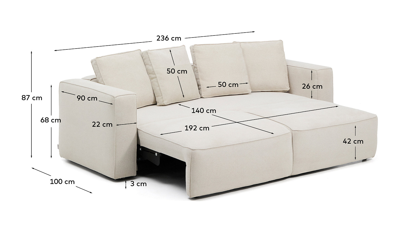 3-местный диван-кровать Marela бежевый шенилл 236 см