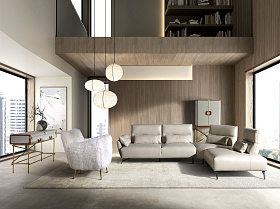 5-местный диван с реклайнером 6213 с правым шезлонгом из песочной кожи